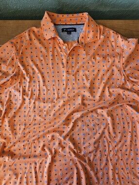 Mens Orange Print Cremieux Polo Shirt Size XL